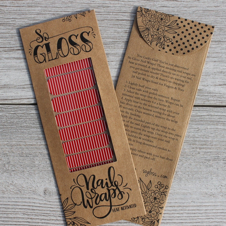 Red & White Stripe Nail Wraps