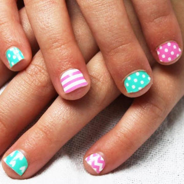 Mint & Pink Stripes Dots Kids Nail Wraps