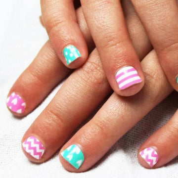 Mint & Pink Chevron Hearts Kids Nail Wraps