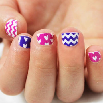 Purple & Hot Pink Chevron Heart Kids Nail Wraps