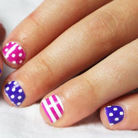 Purple & Hot Pink Stripes Dots Kids Nail Wraps